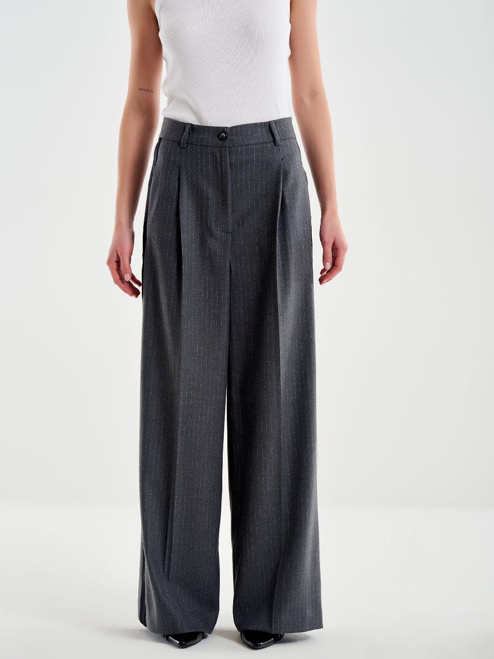 Vicolo Pantalone Gessato Ampio Con Banda Laterale Grigio Presa