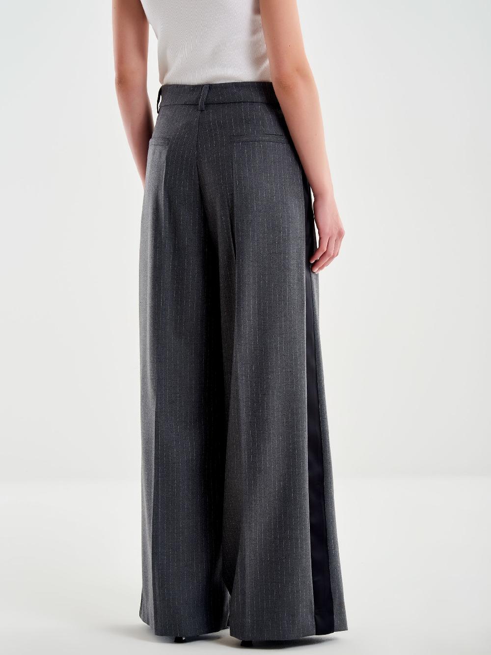 Vicolo Pantalone Gessato Ampio Con Banda Laterale Grigio Presa