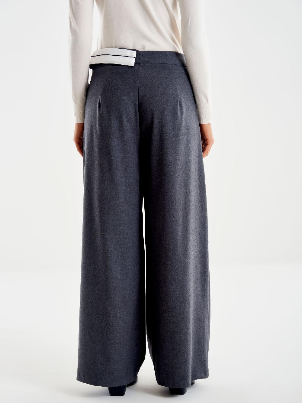 Vicolo Pantalone Ampio con Risvolto in Vita Grigio Sconto