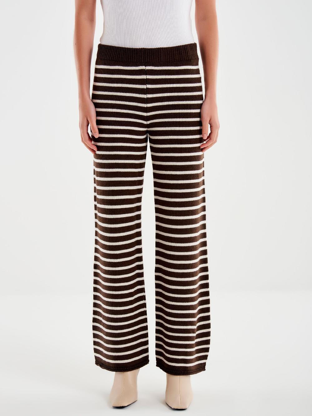 Vicolo Pantaloni in Maglia a righe Marrone Duty-free