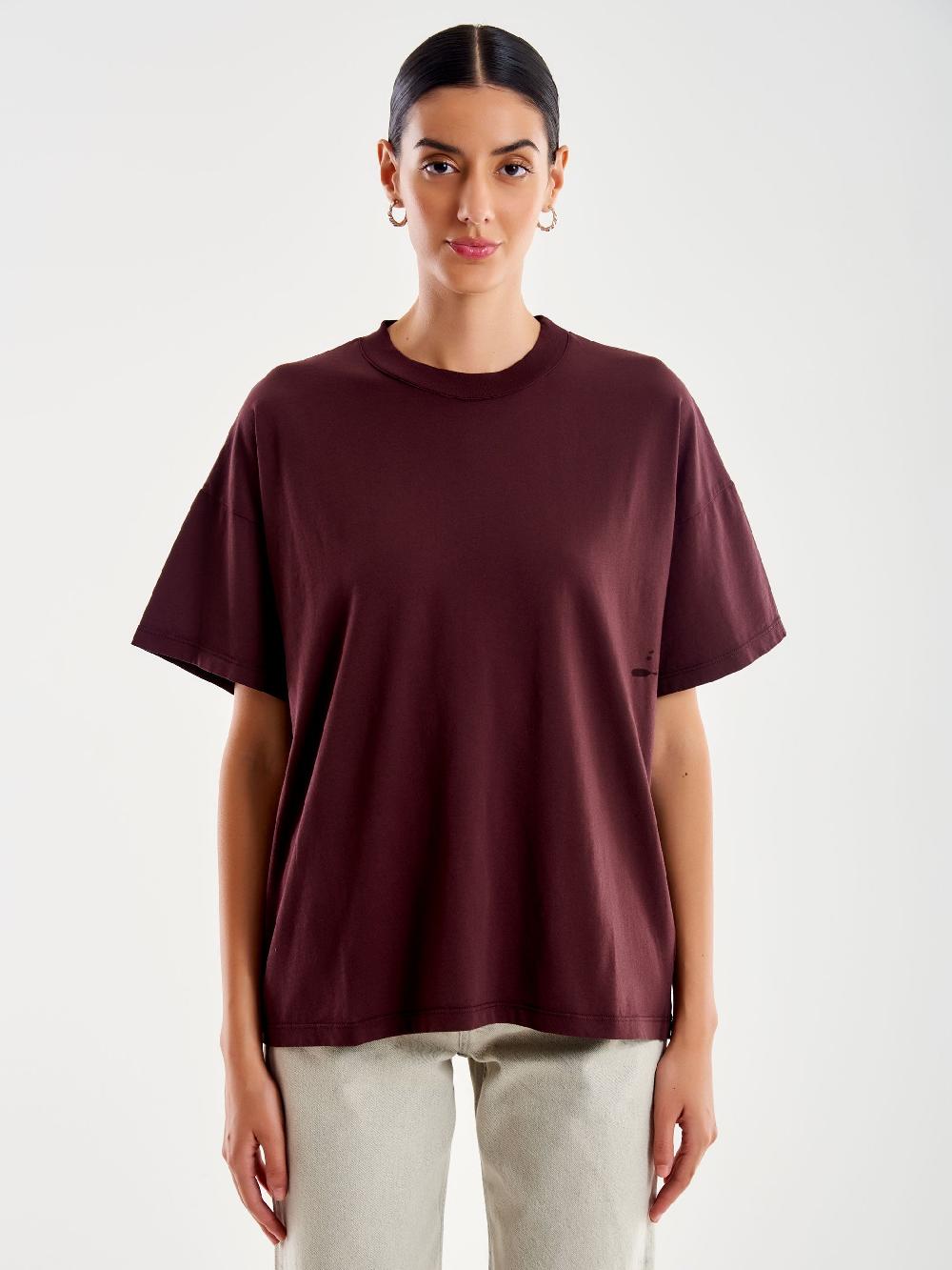 Vicolo T-Shirt Basic Over Bordeaux In Linea