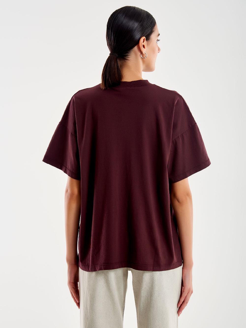 Vicolo T-Shirt Basic Over Bordeaux In Linea