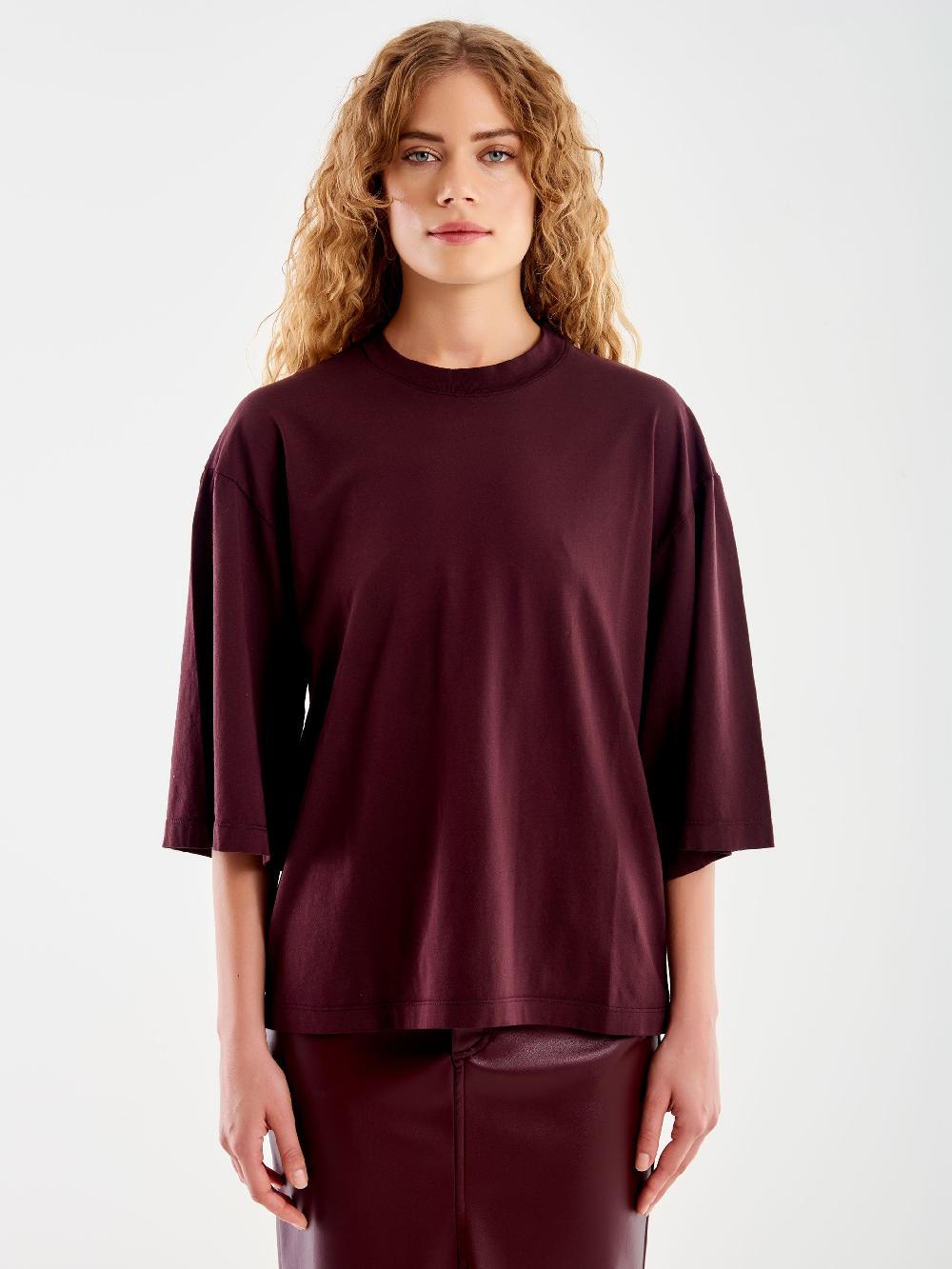 Vicolo T-Shirt Over Maniche Ampia Bordeaux Nuovo