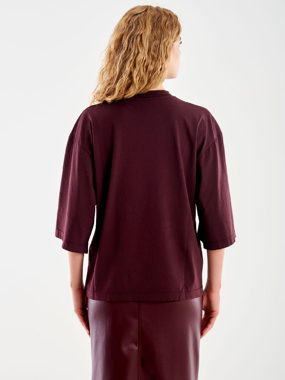 Vicolo T-Shirt Over Maniche Ampia Bordeaux Nuovo