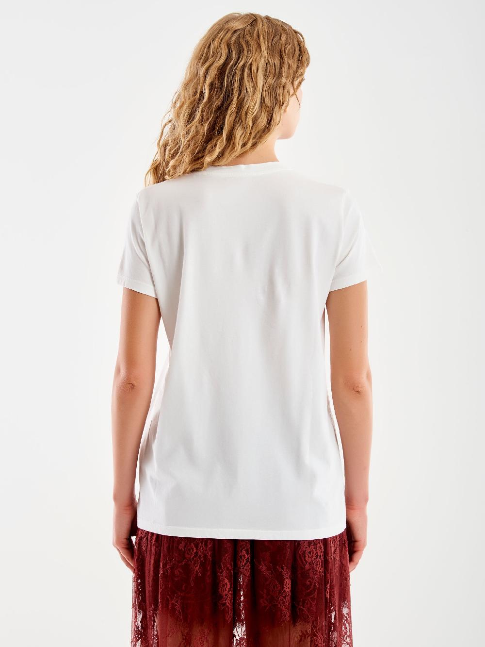 Vicolo T-Shirt Ricamata "Anche Meno" Bianco Soddisfazione Garantita