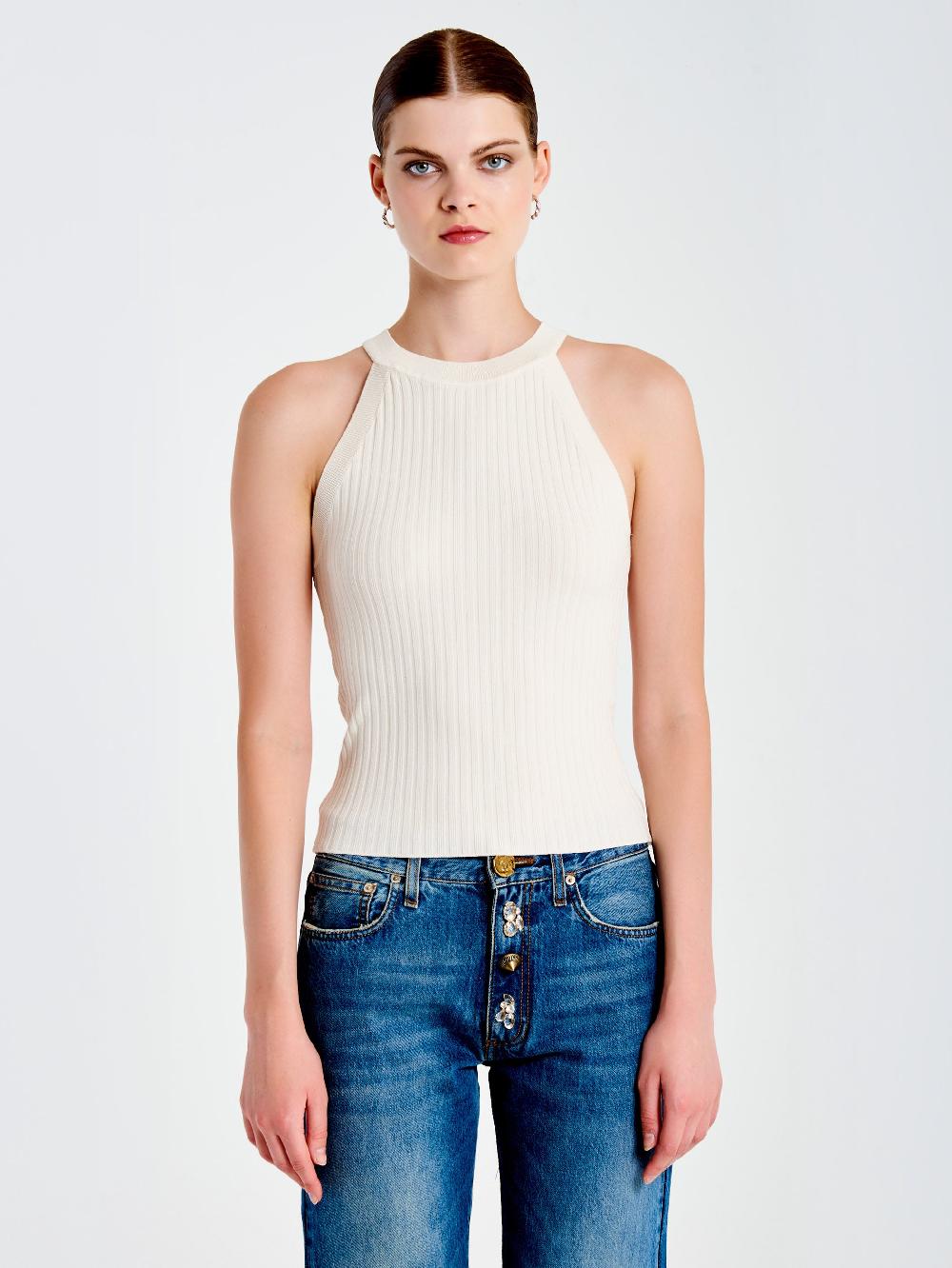 Vicolo Top in Maglia Scollo Halter Bianco Negozi Online