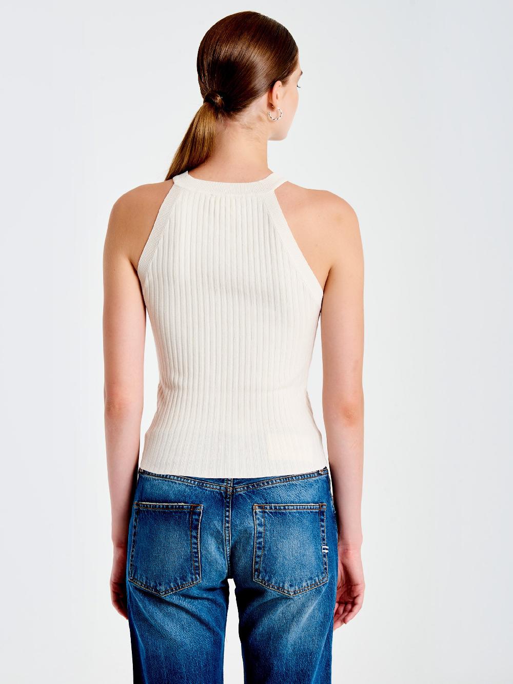 Vicolo Top in Maglia Scollo Halter Bianco Negozi Online