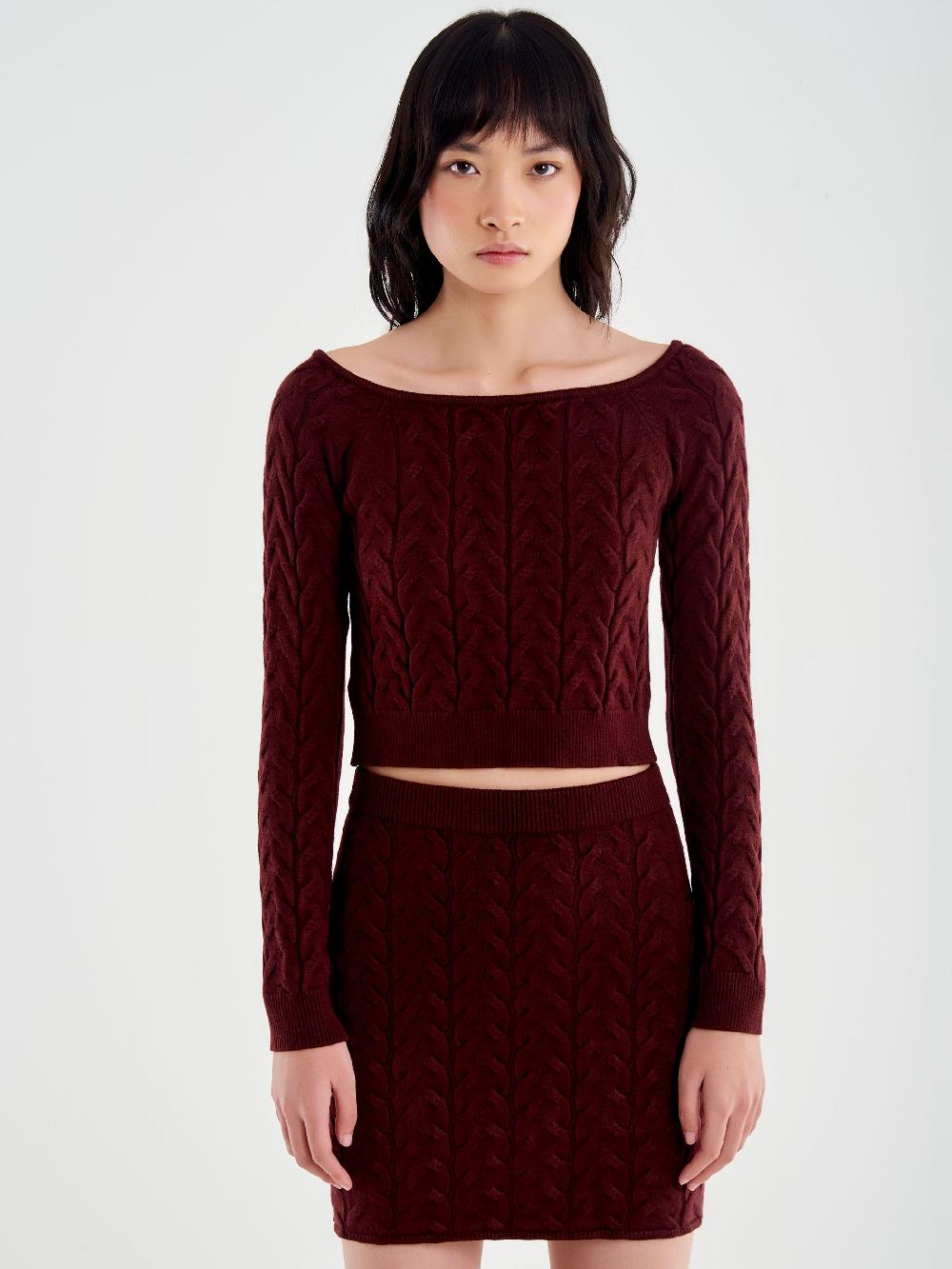 Vicolo Maglia Crop Trecce Bordeaux Prezzo Ridotto