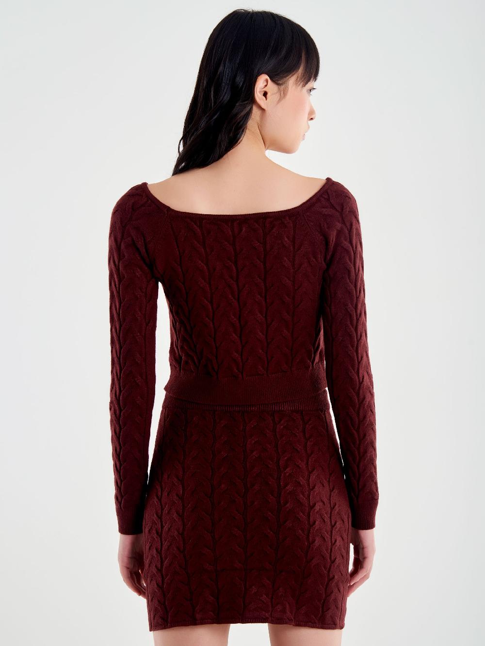 Vicolo Maglia Crop Trecce Bordeaux Prezzo Ridotto
