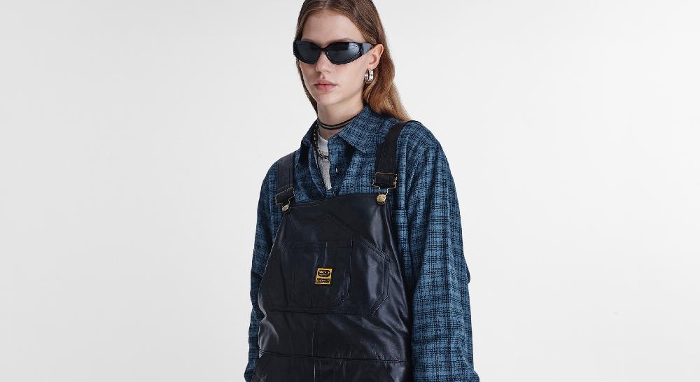 Washington Dee Cee Black Leather Overalls Saldi Di Fabbrica