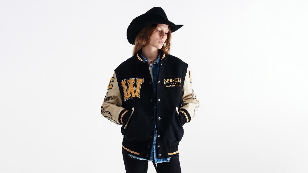 Washington Dee Cee Black Wool Blend Varsity Bomber Jacket Fino Al -60%