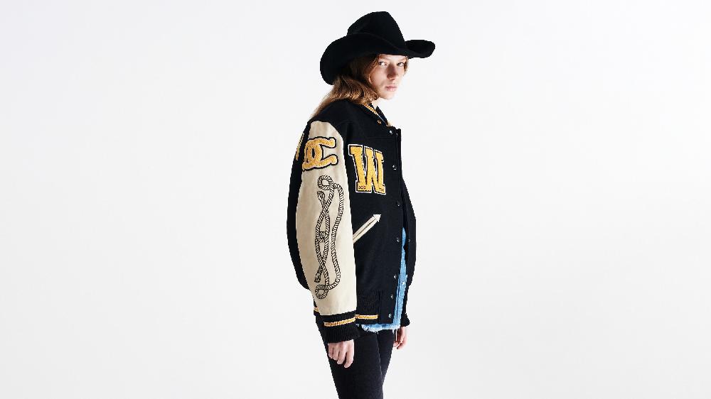 Washington Dee Cee Black Wool Blend Varsity Bomber Jacket Fino Al -60%
