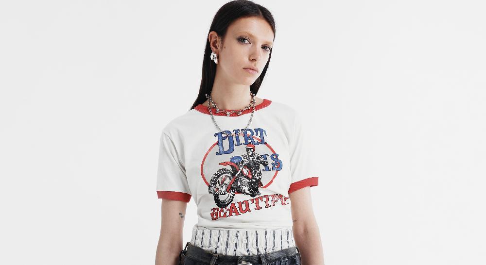 Washington Dee Cee RED RIBBED T-SHIRT Vendite Flash