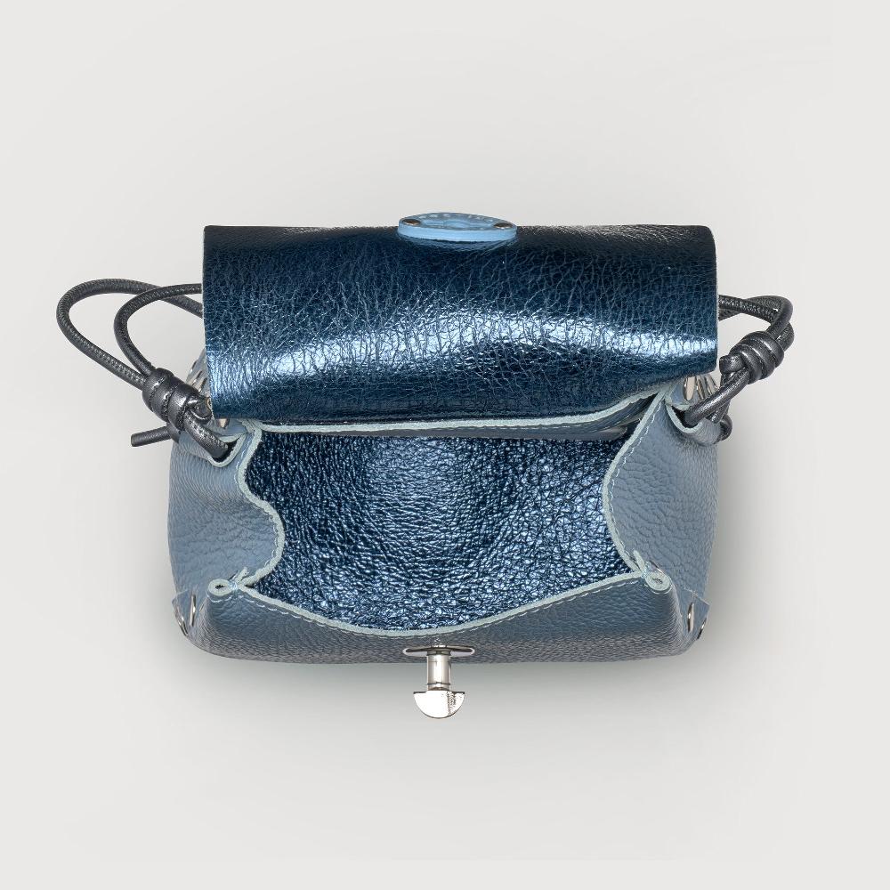 Zanellato BORSA POSTINA® SUPER BABY IN PELLE LAMINATA BLUE CARTA DA ZUCCHERO | Zanellato Moda