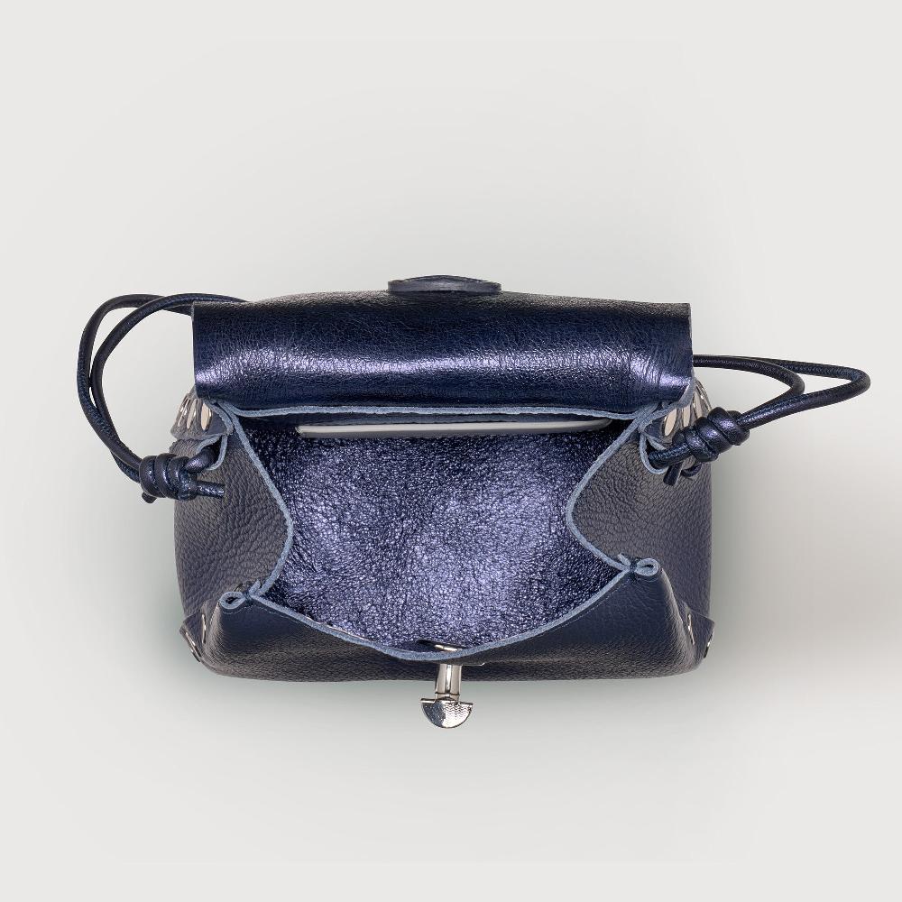 Zanellato BORSA POSTINA® SUPER BABY IN PELLE LAMINATA BLUE NAVY SAVOIA | Zanellato 2025