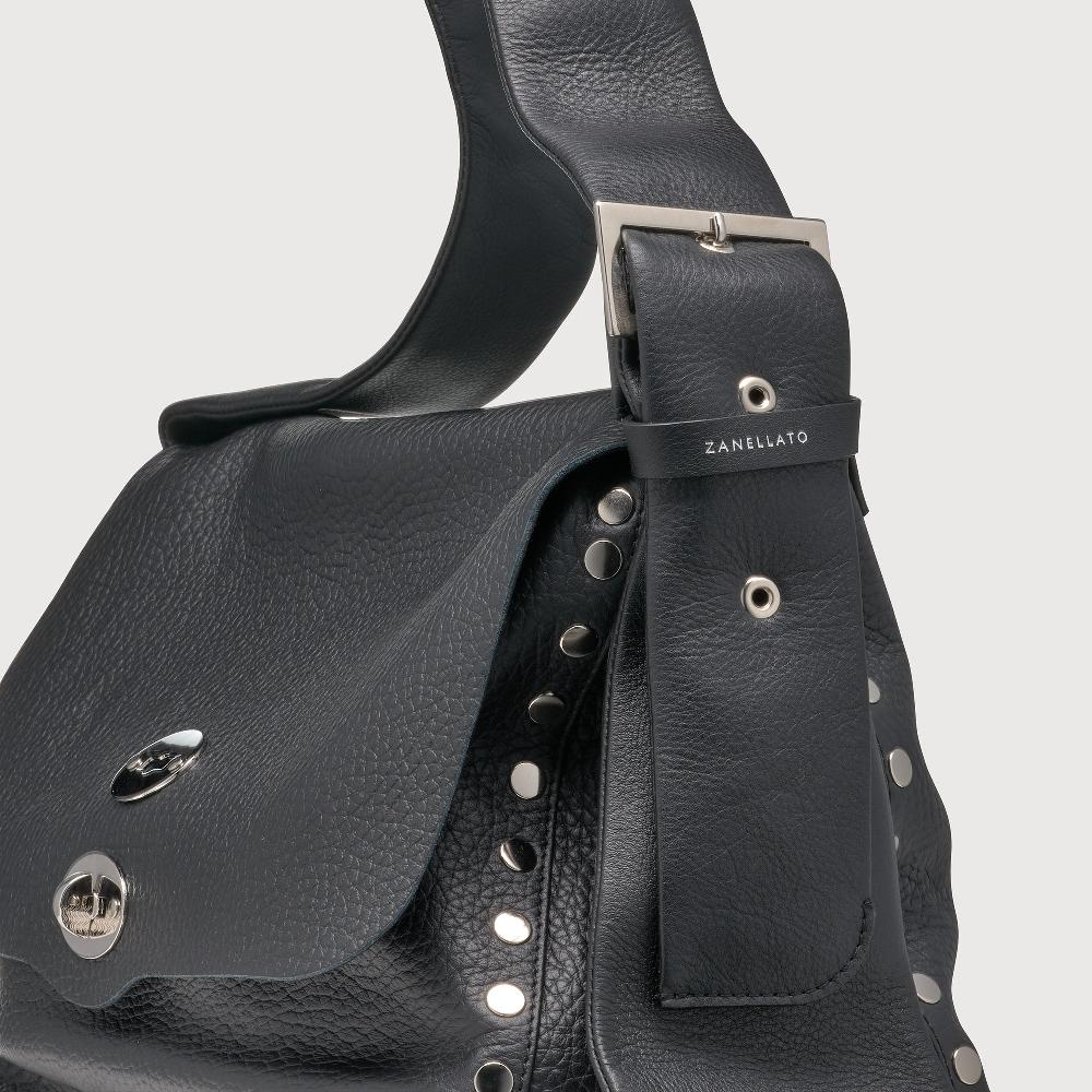 Zanellato BORSA POSTINA® MEDIUM IN PELLE MARTELLATA BLACK NERO | Zanellato Shopping Online