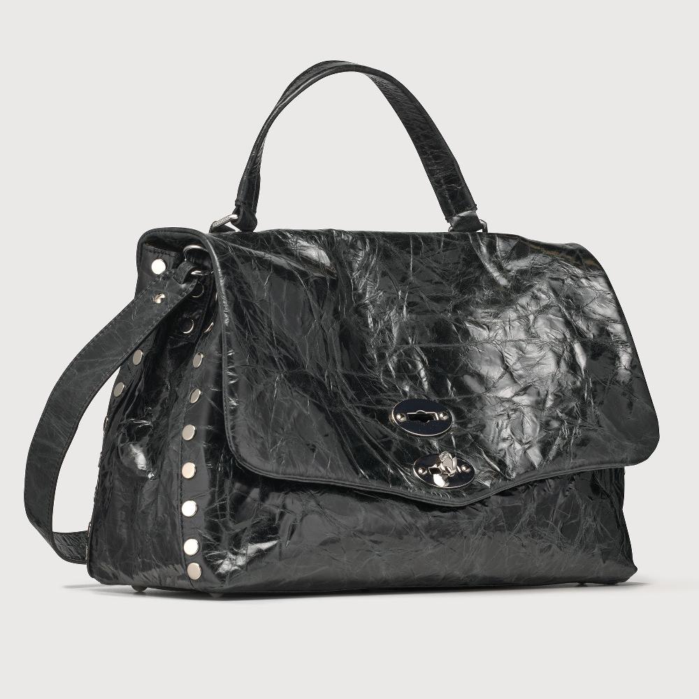 Zanellato BORSA POSTINA® MEDIUM IN PELLE SPAZZOLATA BLACK NERO | Zanellato Soddisfazione Garantita