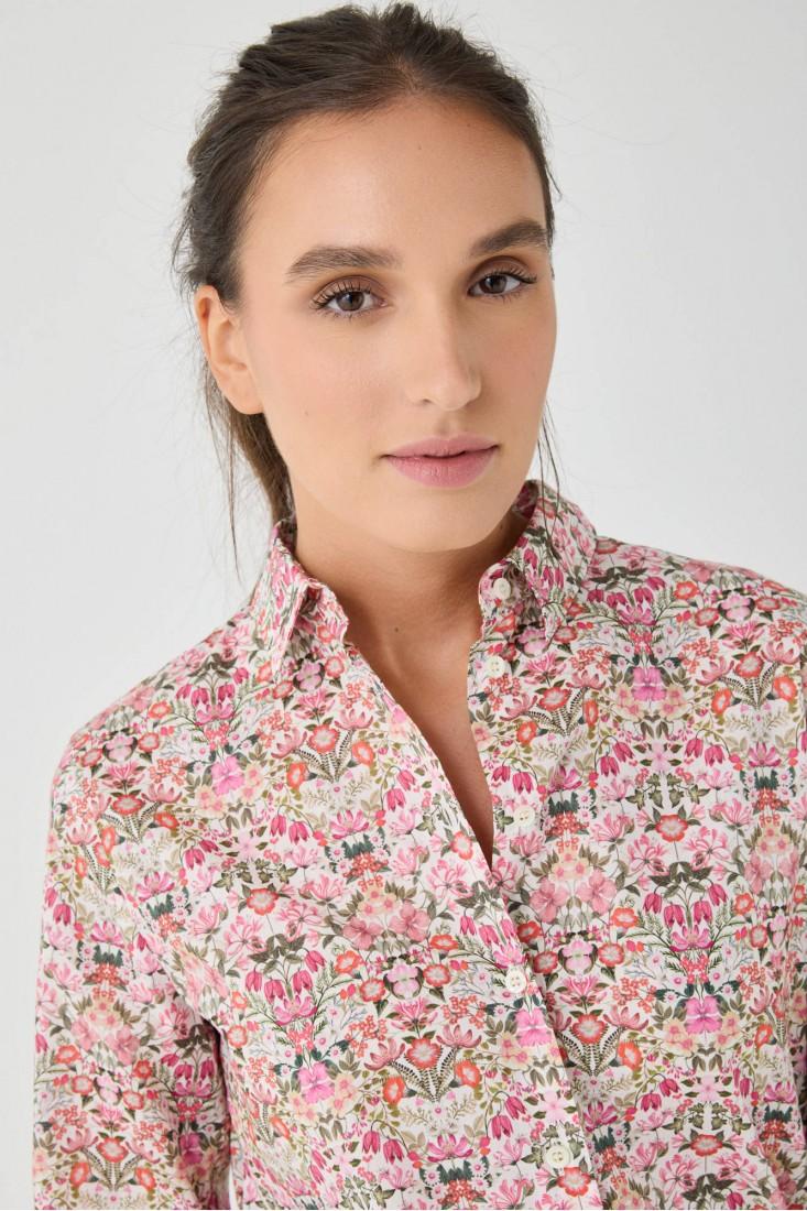 Zanetti 1965 Camicia di cotone a fiori Liberty London Offerta Pasqua