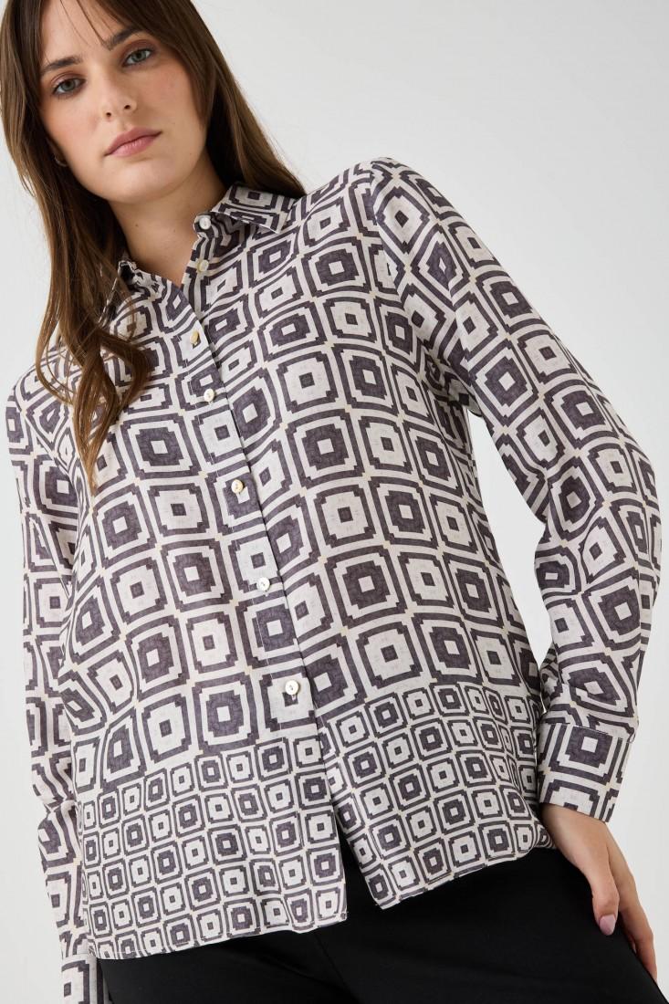 Zanetti 1965 Camicia in viscosa con stampa geometrica In Saldo