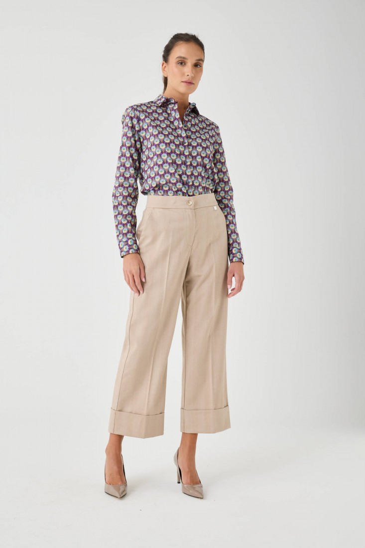 Zanetti 1965 Pantaloni palazzo cropped con risvolto Saldi Di Fabbrica