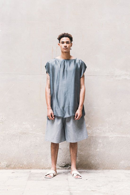 ﻿Zerobarracento TOME Sleeveless T-Shirt 100% BEMBERG Gray/Cyclamen/Powder Pink Italia