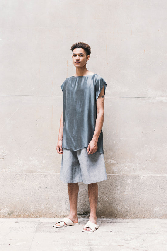 ﻿Zerobarracento TOME Sleeveless T-Shirt 100% BEMBERG Gray/Cyclamen/Powder Pink Italia