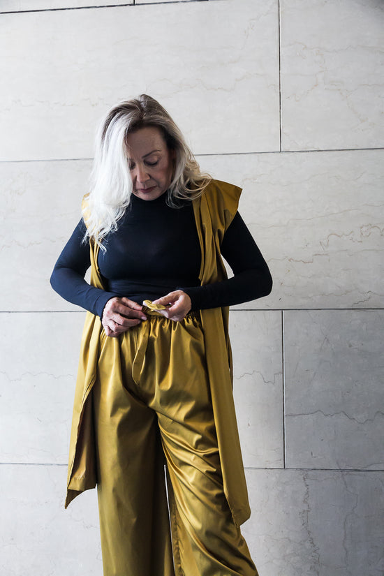 ﻿Zerobarracento Recycled polyester Wide Pants - Black/Olive/Ocra Newlife Negozi Online