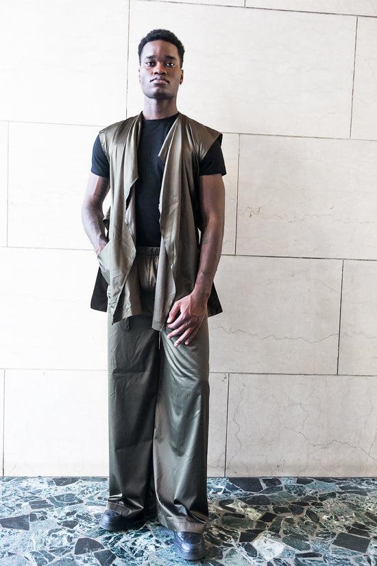 ﻿Zerobarracento Recycled polyester Wide Pants - Black/Olive/Ocra Newlife Negozi Online