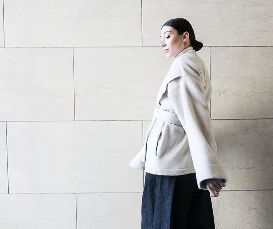 ﻿Zerobarracento Chiara recycled white wool jacket Vendita