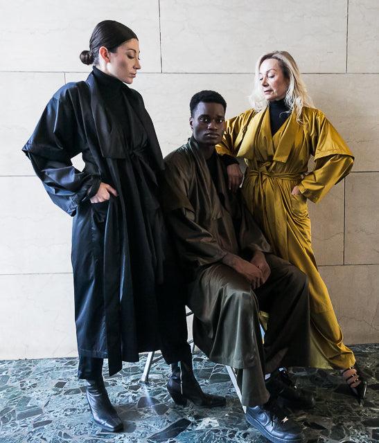 ﻿Zerobarracento Recycled Polyester Mid Season Trench - Black/Olive/Ocra Newlife Negozi Online