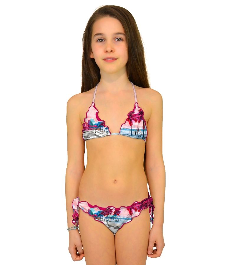 Zeybra TRIANGOLO BAMBINA ARRICCIATO BRASILE ROSA Nuovo